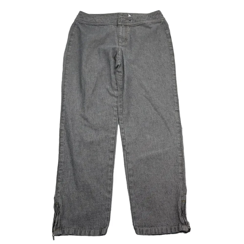 Liz Claiborne Pants Womens 8 Gray Straight Ankle Zip Hook Eye Dark Wash Jeans